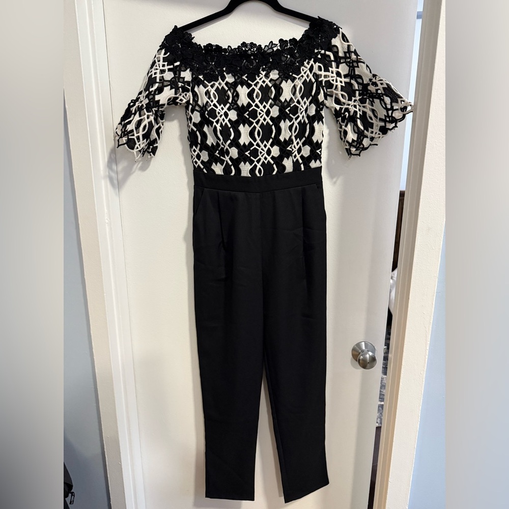 Paperdolls London - Black & white lace top, blank pant jumpsuit